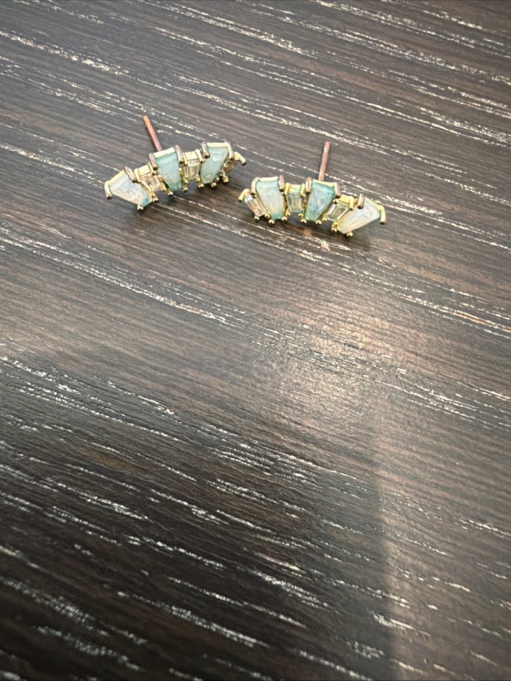 Anthropologie Gold Ear Climbers with Aqua-Green Stones